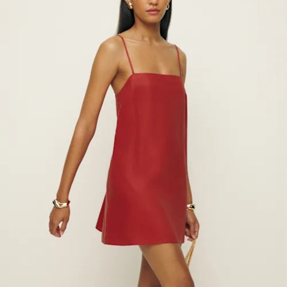 Reformation Aubree Linen Dress - Red - XS